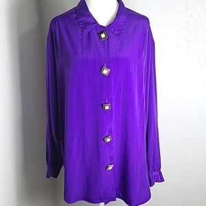 The 1 East Custom Collection Purple ButtondownBlouse, Big White Buttons, Size 14